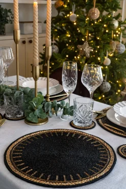 Cristina Oria Manteles Individuales|Platos Y Bajoplatos^Individual Redondo Negro Con Detalles Dorados Bordado Con Cuentas