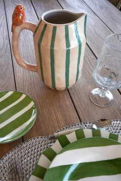 Cristina Oria Jarras Y Botellas^Jarra Rayas Verdes Y Detalle Pájaro