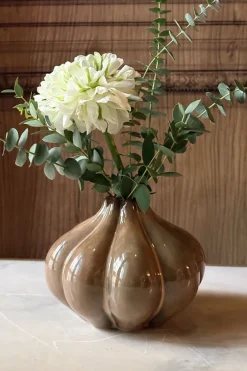 Cristina Oria Jarrones, Floreros Y Maceteros^Jarrón Artesanal Aurelia Marrón Esmaltado Oval