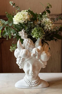 Cristina Oria Piezas Decorativas|Jarrones, Floreros Y Maceteros^Jarrón Busto Lady Tutti Fruti Blanco De Porcelana
