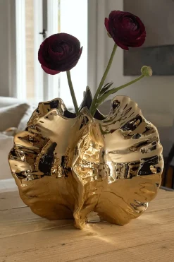 Cristina Oria Jarrones, Floreros Y Maceteros^Jarrón De Cerámica Con Acabado Dorado Grande