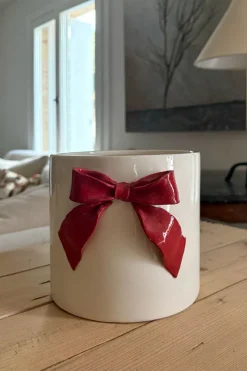Cristina Oria Jarrones, Floreros Y Maceteros^Jarrón De Porcelana Blanco Con Lazo Rojo