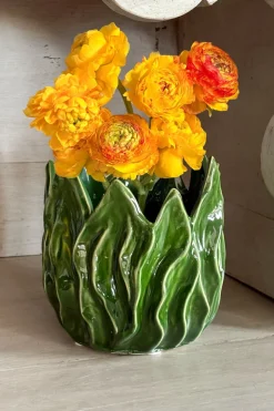 Cristina Oria Jarrones, Floreros Y Maceteros^Jarrón Grande Con Diseño De Hojas Verdes