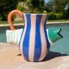 Cristina Oria Piezas Decorativas|Jarrones, Floreros Y Maceteros^Jarrón Rayas Rosas Y Azules Con Pez Verde