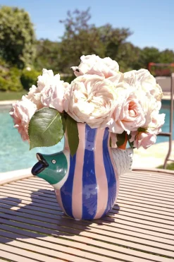 Cristina Oria Piezas Decorativas|Jarrones, Floreros Y Maceteros^Jarrón Rayas Rosas Y Azules Con Pez Verde