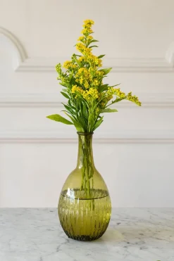 Cristina Oria Jarrones, Floreros Y Maceteros^Jarrón Verde Oliva Ovalado Con Diseño En Relieve Alto