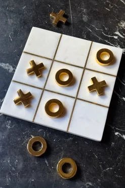 Cristina Oria Juegos De Mesa^Juego Tres En Raya De Mármol Blanco Con Fichas Doradas