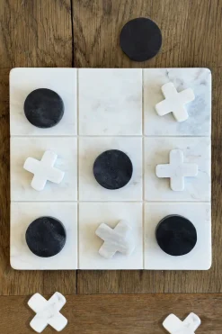 Cristina Oria Juegos De Mesa^Juego Tres En Raya De Mármol Blanco Con Fichas Negras Y Blancas