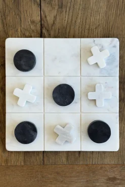 Cristina Oria Juegos De Mesa^Juego Tres En Raya De Mármol Blanco Con Fichas Negras Y Blancas