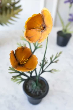Cristina Oria Piezas Decorativas^Maceta Con Amapola Amarilla De Metal