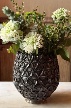 Cristina Oria Jarrones, Floreros Y Maceteros^Macetero De Cerámica Marrón Con Diseño De Flores En Relieve