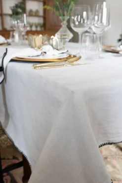 Cristina Oria Manteles^Mantel De Lino Blanco Con Borde Negro