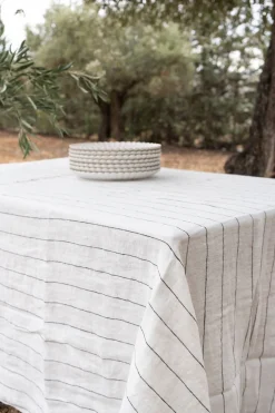 Cristina Oria Manteles^Mantel De Lino Color Blanco Con Rayas Negras
