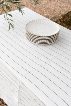 Cristina Oria Manteles^Mantel De Lino Color Blanco Con Rayas Negras