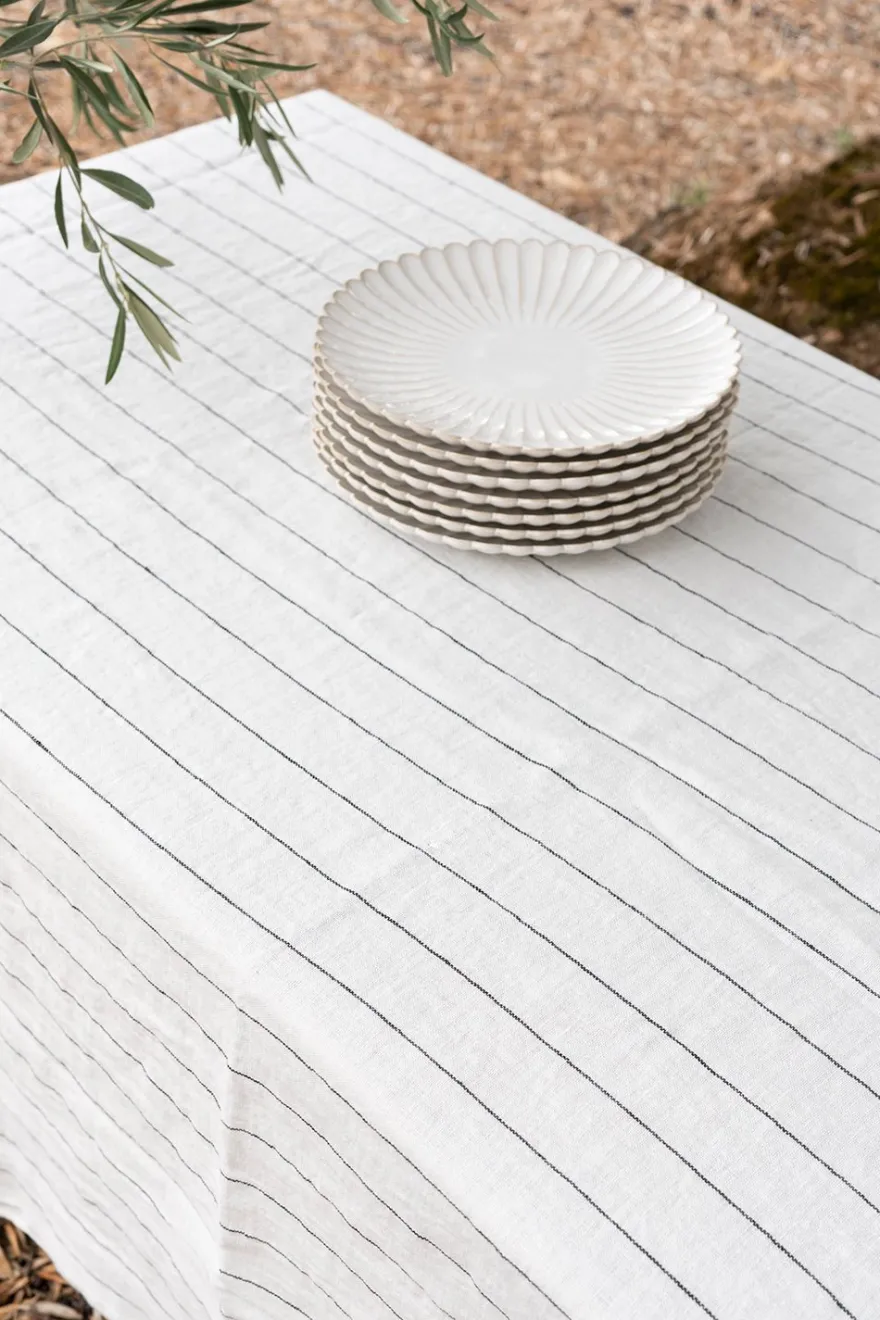 Cristina Oria Manteles^Mantel De Lino Color Blanco Con Rayas Negras