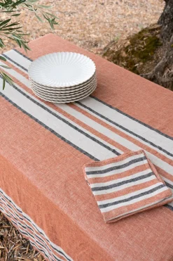 Cristina Oria Manteles^Mantel De Lino Color Teja Con Rayas Beige & Grises