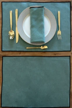 Cristina Oria Manteles Individuales^Mantel Individual De Lino Impermeable Verde Agua Con Borde Negro