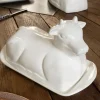 Cristina Oria Accesorios De Mesa^Mantequillera Con Diseño De Vaca De Porcelana Blanca