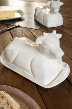 Cristina Oria Accesorios De Mesa^Mantequillera Con Diseño De Vaca De Porcelana Blanca