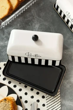 Cristina Oria Accesorios De Mesa^Mantequillero Rayas Blancas Y Negras Con Mensaje "Butter"