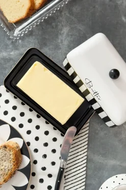 Cristina Oria Accesorios De Mesa^Mantequillero Rayas Blancas Y Negras Con Mensaje 