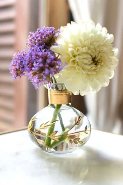 Cristina Oria Jarrones, Floreros Y Maceteros^Mini Florero Redondo De Cristal Con Flores Doradas Pintadas A Mano