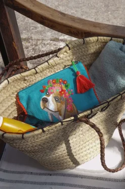 Cristina Oria Bolsos, Bolsas Y Neceseres|Otros Textil^Neceser Bordado A Mano Con Diseño De Perro Azul