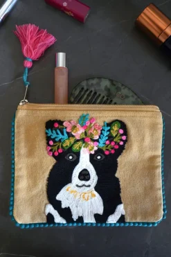 Cristina Oria Bolsos, Bolsas Y Neceseres|Otros Textil^Neceser Bordado A Mano Con Diseño De Perro Beige