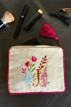 Cristina Oria Joyeros, Carteras Y Fundas|Bolsos, Bolsas Y Neceseres^Neceser Con Inicial J Y Flores Bordadas