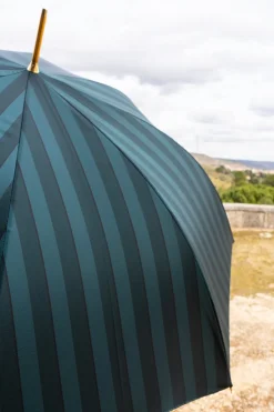 Cristina Oria Paraguas^Paraguas Pasotti Rayas Verdes & Azules Con Mango De Madera