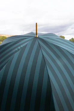 Cristina Oria Paraguas^Paraguas Pasotti Rayas Verdes & Azules Con Mango De Madera