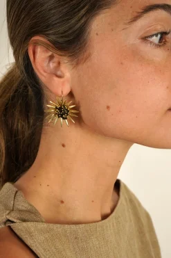Cristina Oria Joyas Co|Joyas Co^Pendientes Dorados Con Diseño De Girasoles Negros