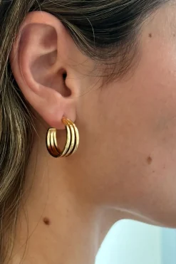 Cristina Oria Joyas Co|Joyas Co^Pendientes Dorados Con Diseño De Tres Argollas