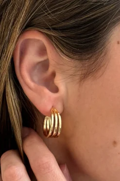 Cristina Oria Joyas Co|Joyas Co^Pendientes Dorados Con Diseño De Tres Argollas