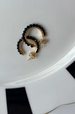Cristina Oria Joyas Co|Joyas Co^Pendientes Dorados Con Diseño De Aros Y Onyx Negras
