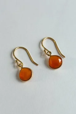 Cristina Oria Joyas Co|Joyas Co^Pendientes Dorados Con Piedras Cornalinas Naranjas