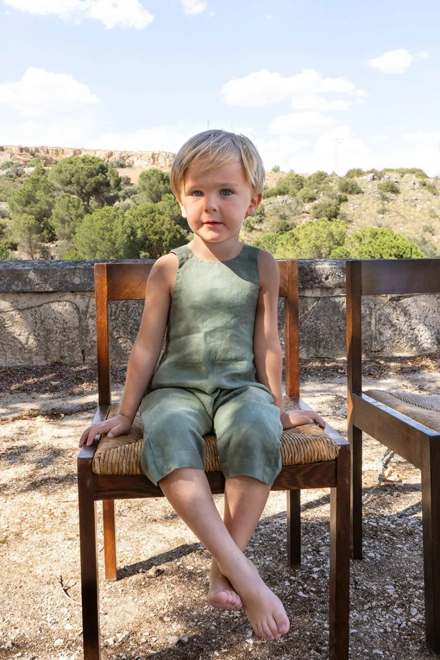 Cristina Oria Minichef^Petos De Lino Verde Oliva Niños