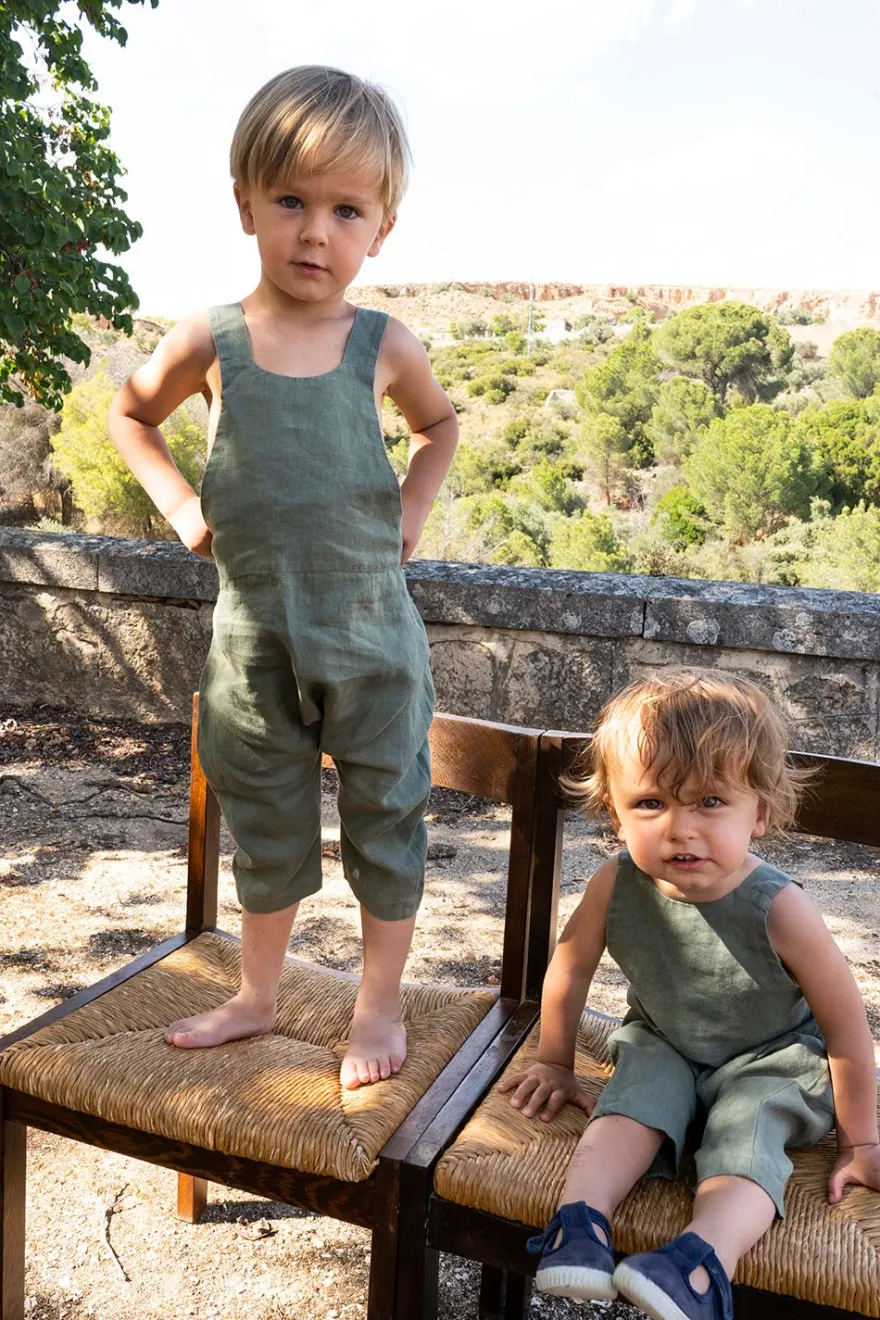 Cristina Oria Minichef^Petos De Lino Verde Oliva Niños