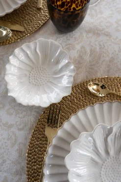 Cristina Oria Platos Y Bajoplatos^Plato De Pan Con Diseño De Flor Blanca CO