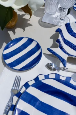 Cristina Oria Platos Y Bajoplatos^Plato De Pan De Cerámica Con Diseño De Rayas Azules