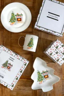 Cristina Oria Platos Y Bajoplatos^Plato De Postre Con Diseño De Árbol De Navidad Co