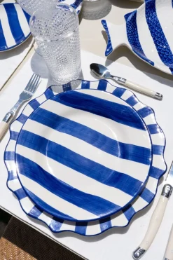 Cristina Oria Platos Y Bajoplatos^Plato De Postre De Cerámica Con Diseño De Rayas Azules