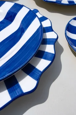 Cristina Oria Platos Y Bajoplatos^Plato De Postre De Cerámica Con Diseño De Rayas Azules