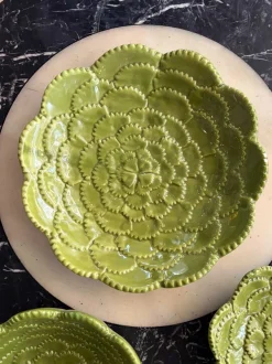 Cristina Oria Platos Y Bajoplatos^Plato De Postre Flor Verde En Relieve