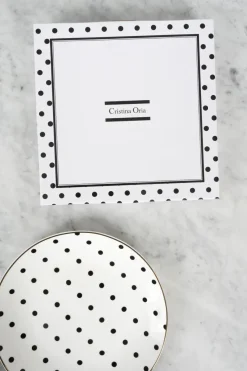 Cristina Oria Platos Y Bajoplatos^Plato De Postre Negro Y Blanco Con Diseño De Puntos