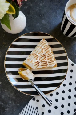 Cristina Oria Platos Y Bajoplatos^Plato De Postre Negro Y Blanco Con Diseño De Rayas