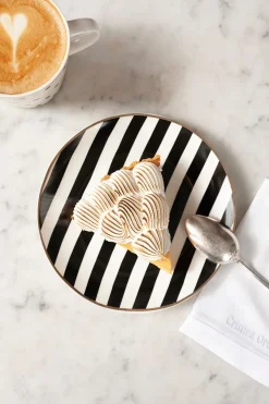 Cristina Oria Platos Y Bajoplatos^Plato De Postre Negro Y Blanco Con Diseño De Rayas