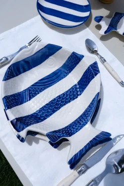 Cristina Oria Platos Y Bajoplatos^Plato Hondo De Cerámica Con Diseño De Pez De Rayas Azules