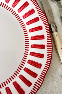Cristina Oria Platos Y Bajoplatos^Plato Llano Con Diseño Rojo Y Blanco