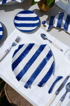 Cristina Oria Platos Y Bajoplatos^Plato Llano De Cerámica Con Diseño De Pez De Rayas Azules